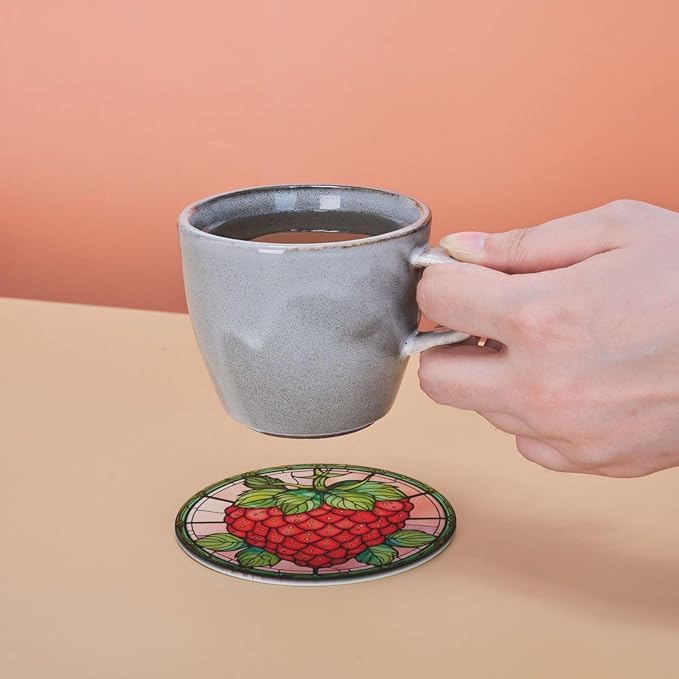 Strawberry Coasters for Drinks, Strawberry Decor Bar Drink Coasters for Coffee - Image 7