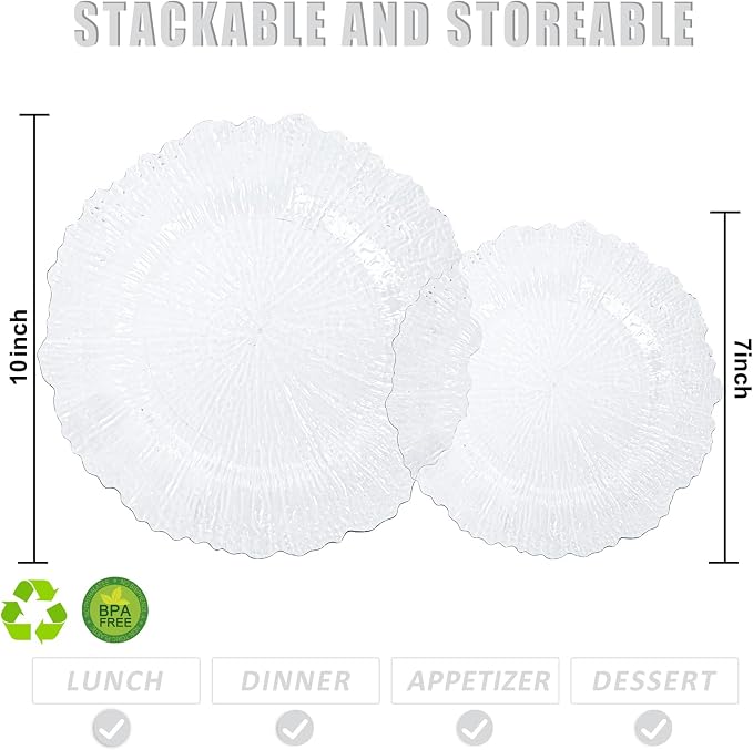 U-QE 60 Pieces Clear Plastic Plates - Image 2
