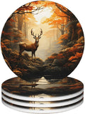 Forest Deer Animal Coasters for Drinks Absorbent Round Ceramic Coasters Set of by Unknown