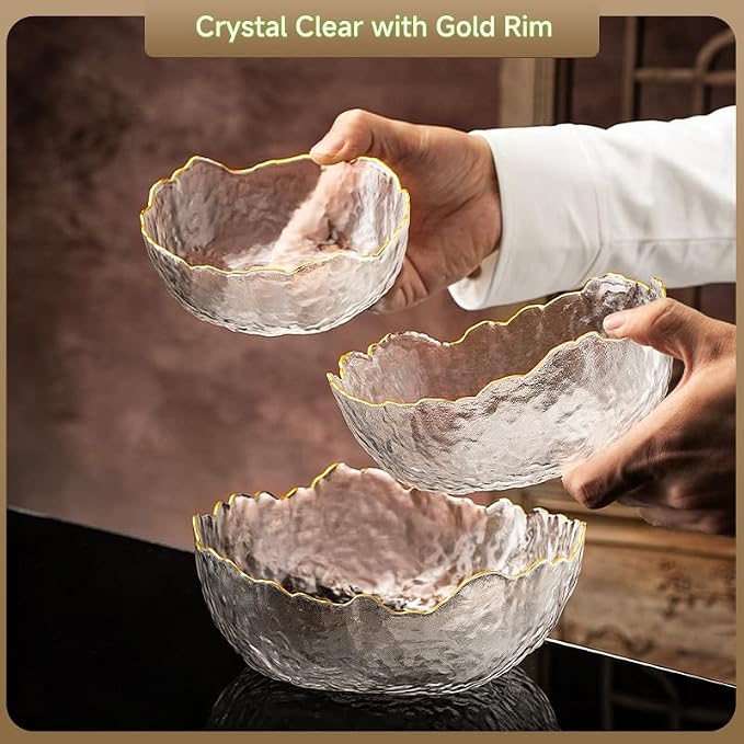 Glass Bowl for Salad Candy Fruit, Decorative Bowl-Crystal Clear Gold, 6.5" | - Image 2