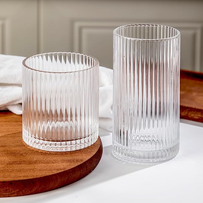 Ribbed Drinking Glasses 4pcs, 12oz and 10oz Glassware, Tumbler Glasses Cup Set - Image 9