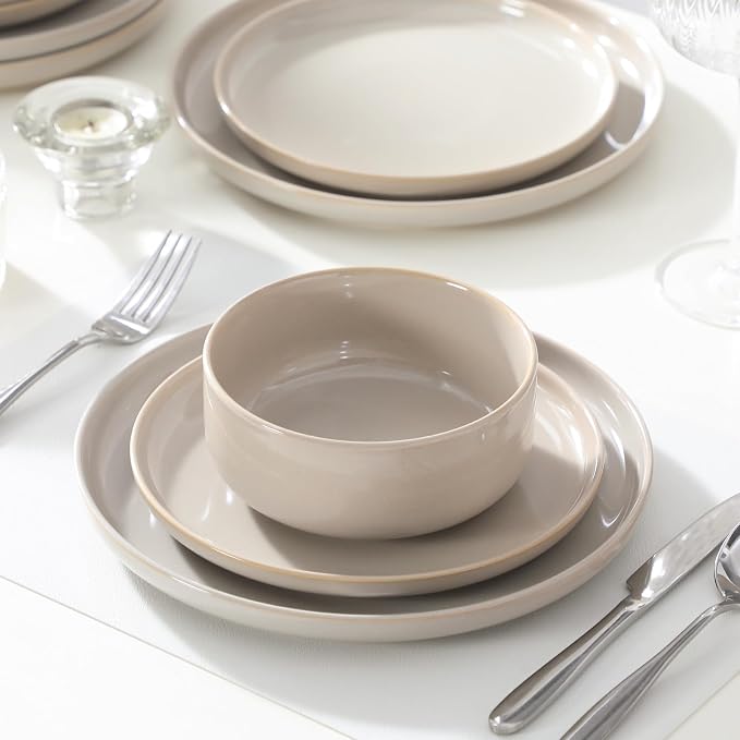 vancasso PLAYA Plates and Bowls Sets, 12 Pieces Grey Dinnerware Sets - Image 5