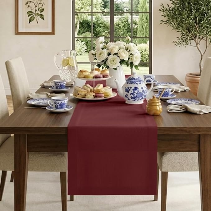 Classic Linen™ by D'Moksha Red Garnet Table Runner 108 Inches Long, 100% Pure by DMokshaHomes