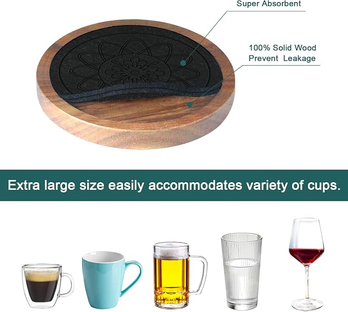 Wood Coasters for Drinks Set of 8, Minacun Absorbent Coaster, Drinks Coasters - Image 5