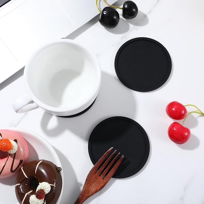 Silicone Coasters, 4 Pack | Washable, Heat Resistant, Round Cup Mats, - Image 5