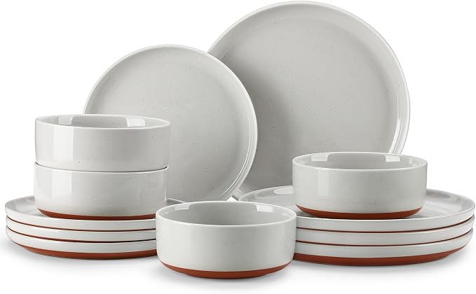MALACASA Plates and Bowls Sets, 12 Pieces Modern Stoneware Dinnerware Set by MALACASA