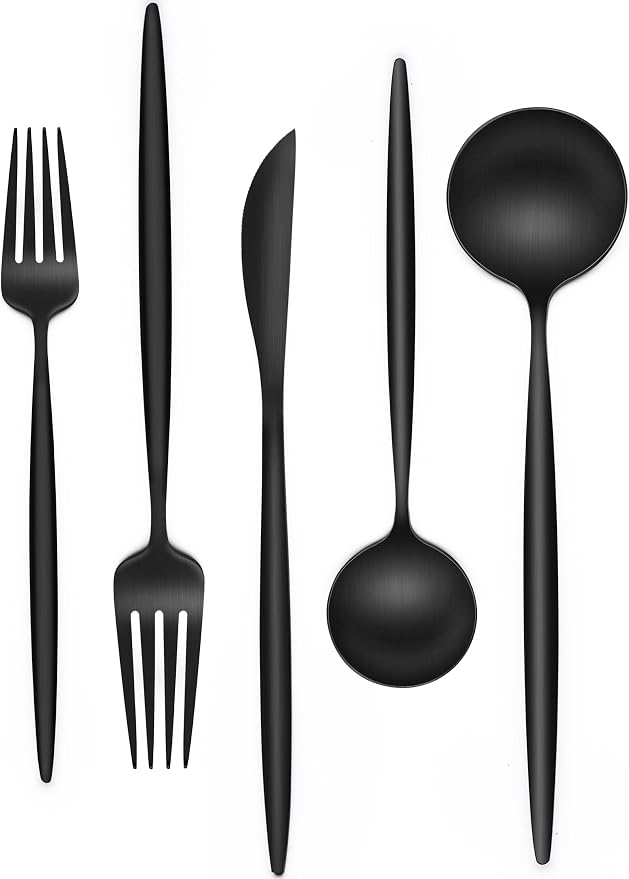 Matte Black Silverware Set 20 Piece, Wildone Stainless Steel Flatware Set by Wildone