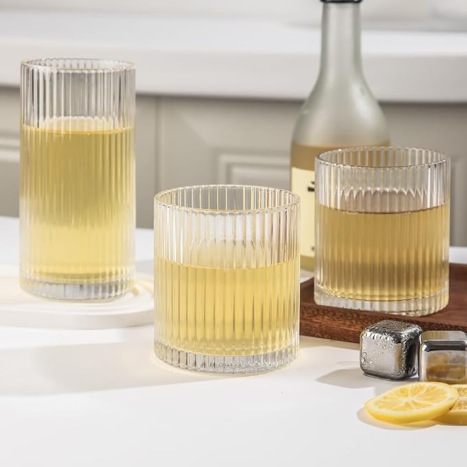 Ribbed Drinking Glasses 8pcs, 12oz and 10oz Glassware, Tumbler Glasses Cup Set - Image 8
