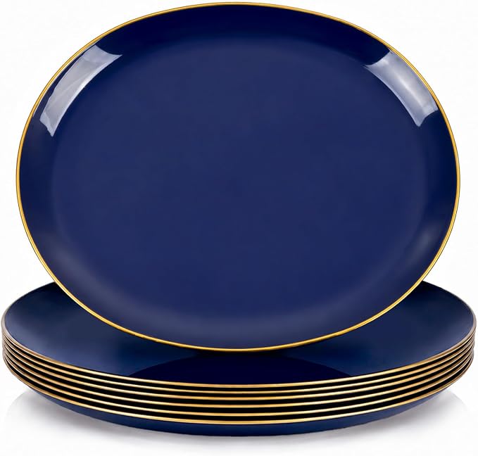 6PCS Oval Blue Plastic Plates by WDF
