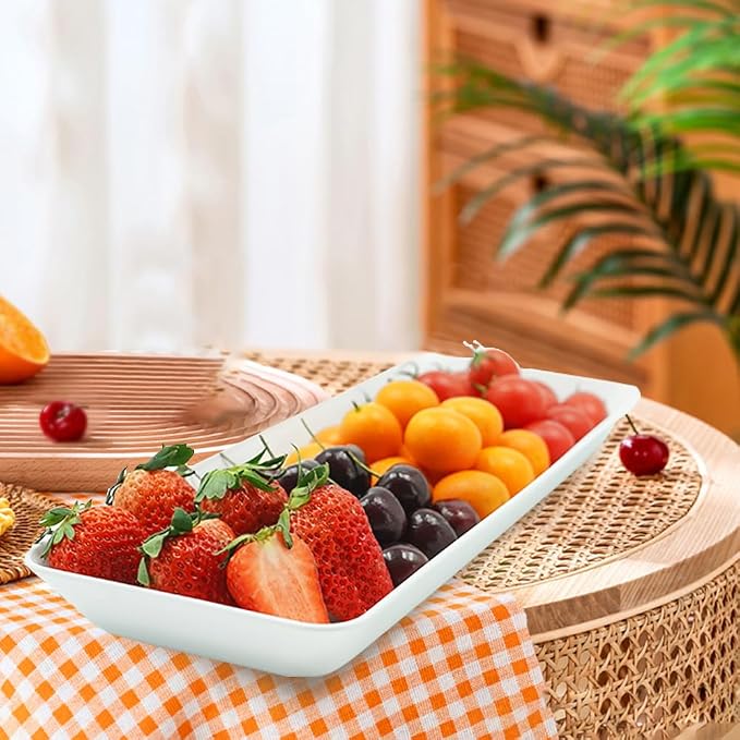 Serving Tray Platter Rectangle, Plastic White Food Trays - Image 6