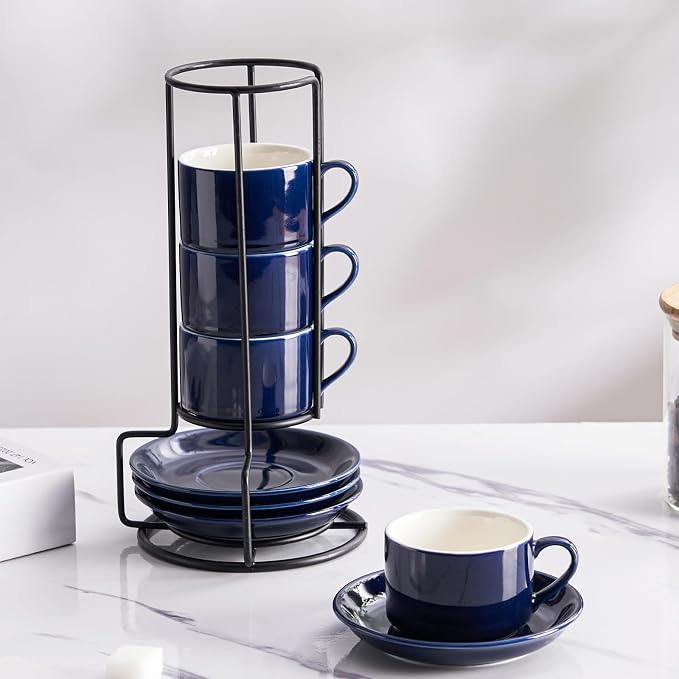 Cappuccino Cups Set of 4, 8oz Stackable Coffee Cups Set - Image 7