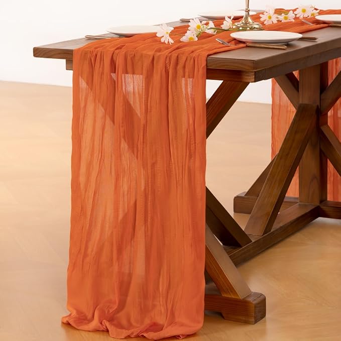 Cheesecloth Table Runner Summer Boho Wedding Birthday Party Home Decor | Orange - Image 4