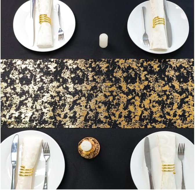 Snowkingdom 2 Pcs Black and Gold Table Runner, 11 x 108 Inch Gold Metallic Foil - Image 4