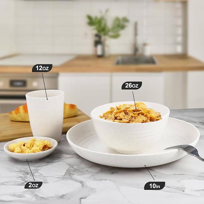 Wheat straw bowl and plate sets of 16 - Image 3