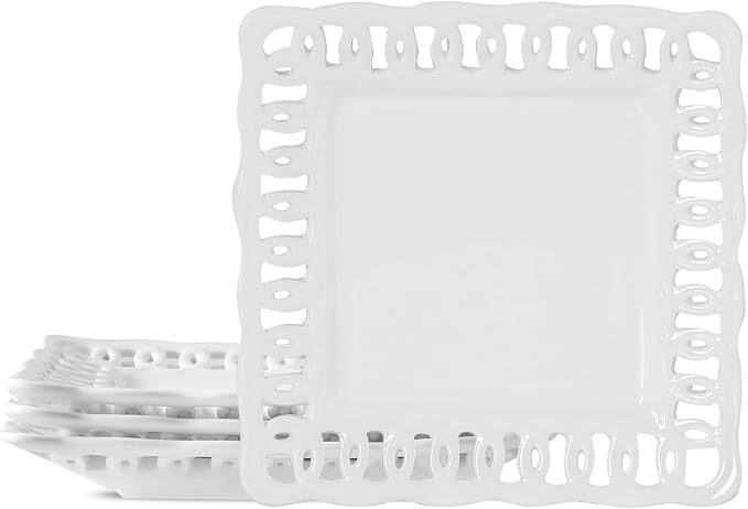 Square Appetizer Plate, 8 inch Ceramic White Dinner Plates by fMBB