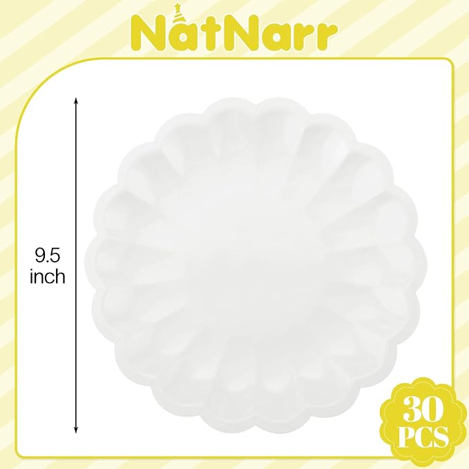 NatNarr 30 Pcs White Paper Plates 9.5 In White Plates Disposable | Heavy Duty - Image 3