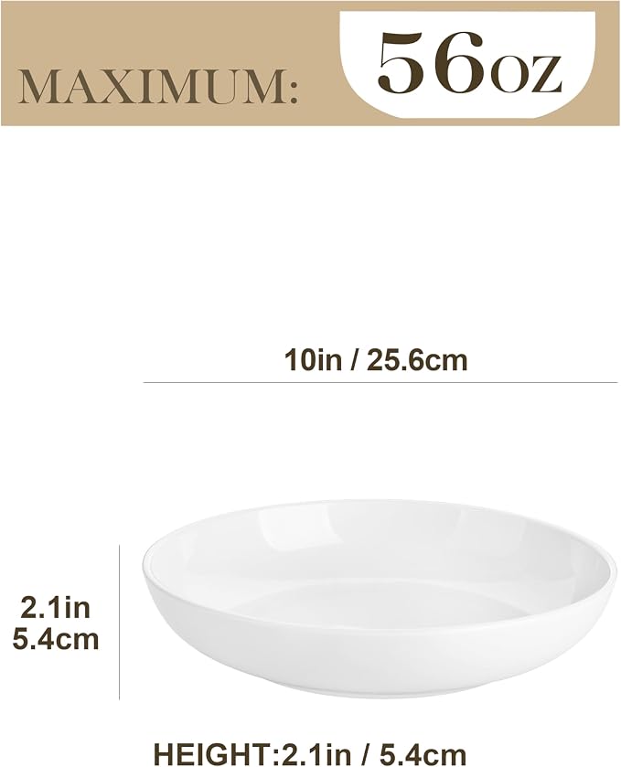 MALACASA 10" Large Pasta Bowls Set of 4, 56 OZ Wide and Shallow Salad Bowls - Image 2
