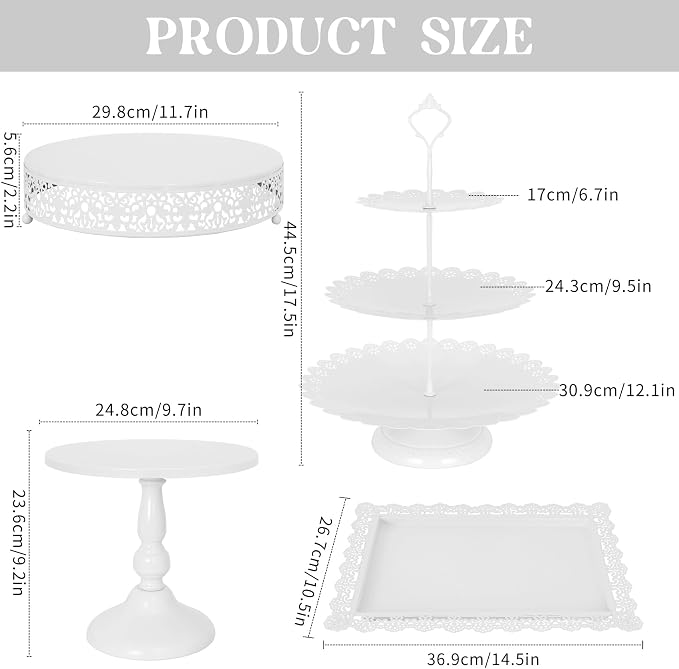 Fivenl 8 Pcs Cake Stand White Metal Dessert Table Display Set, 3-Tier Cupcake - Image 2