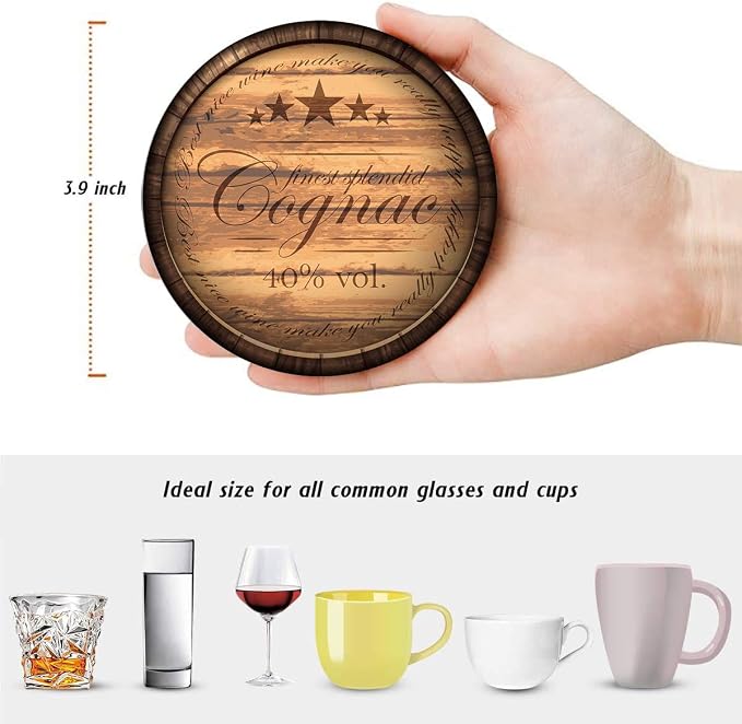 Coasters for Drinks, Ceramic Stone, Wooden Rustic | Farmhouse Wood Absorbent - Image 5