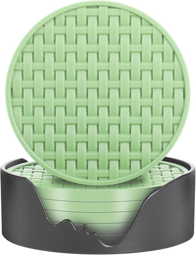 4 Inch Round Green Silicone Drink Coasters Set of 6 by Bangkee