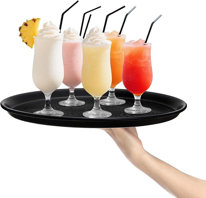 Hacaroa 4 Pack Round Restaurant Serving Tray, 14 Inch Black Plastic Server Tray - Image 4