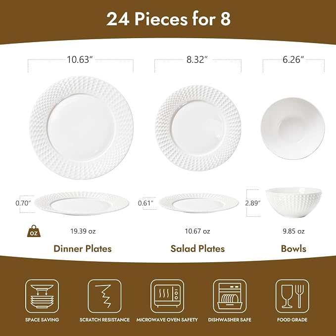 24Pc Rhombus Edge White Bone China Set, Service - Image 2