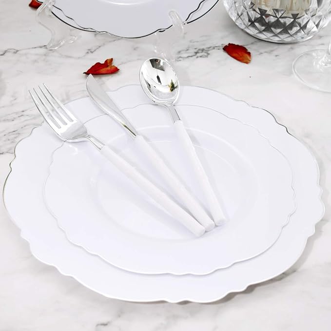 100pcs Silver Plastic Plates - Image 3