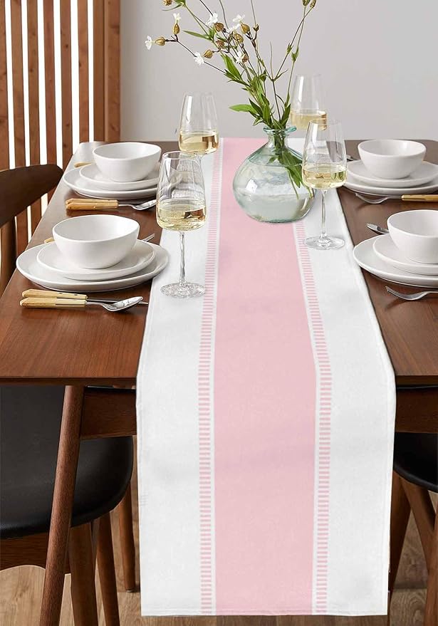 Pink Stripe Table Runners 108 inches Long, Linen Boho Table Runner Farmhouse - Image 4
