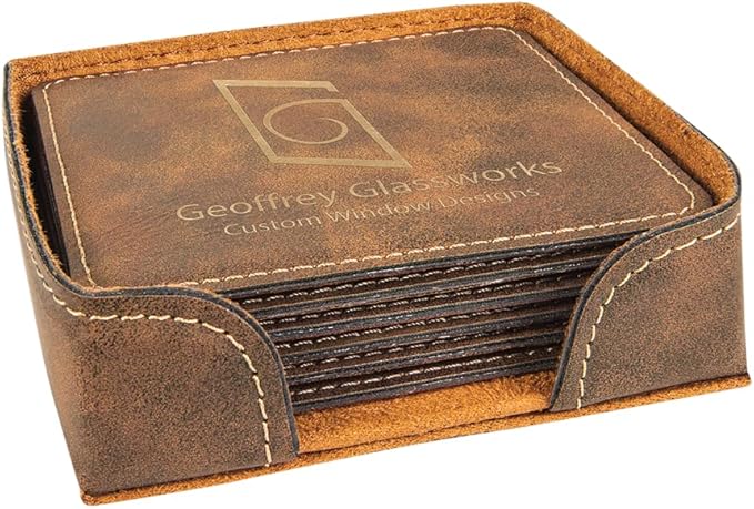 Custom Engraved Coasters | Personalized Leather Coaster | Set of 6 | Drink by AMERICAN+PERSONALIZED