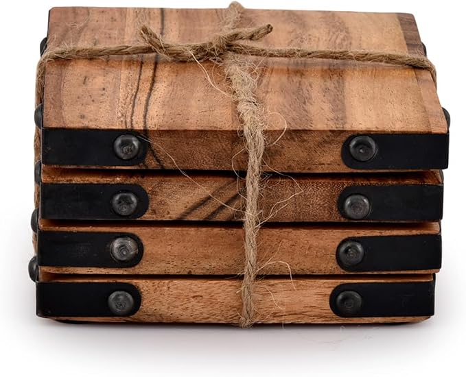 Acacia Wood Square Coasters Protection Tabletop, Countertop and Surfaces Size: - Image 2