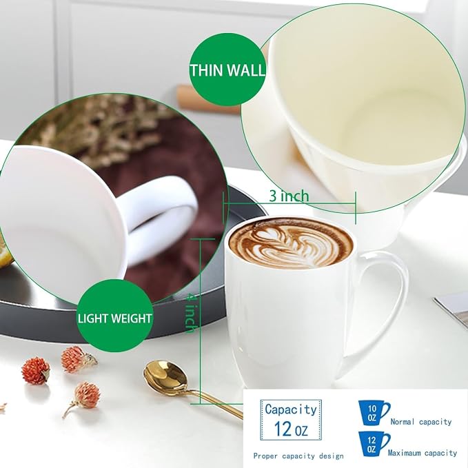 Chulan White Thin Over 45% Bone Content Fine Bone China Coffee Mugs 10 oz - Image 6