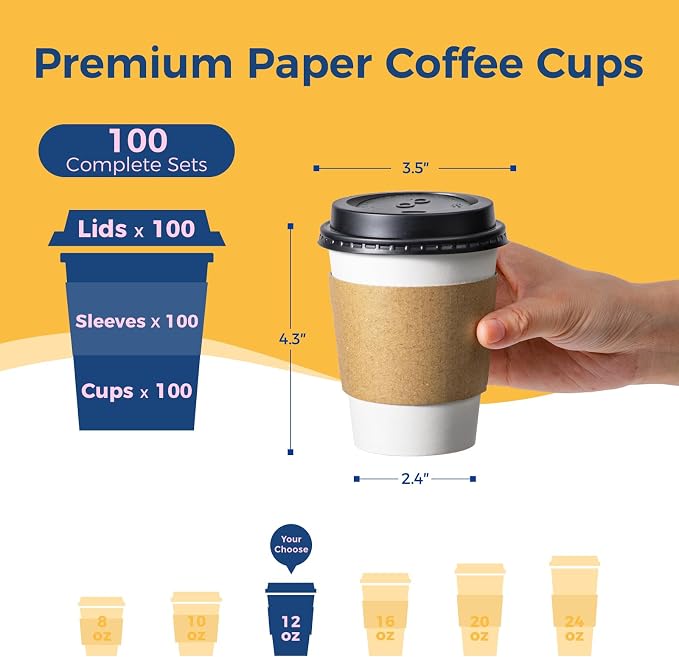 Fit Meal Prep 100 Pack 12 oz Disposable Coffee Cups - Image 2