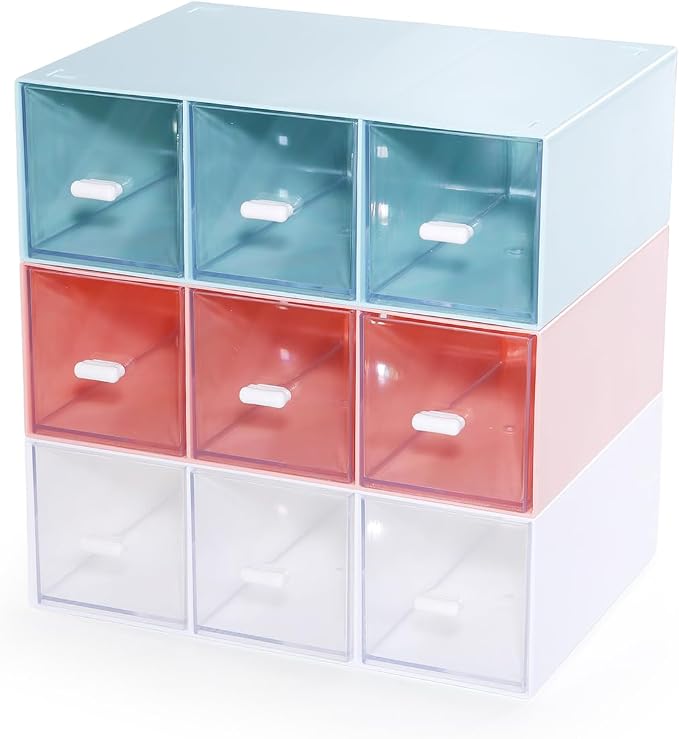 Desktop Organizer With 9 Drawers, Pencil Box, Stationary Organizer | 3 Tiers by OSteedWares