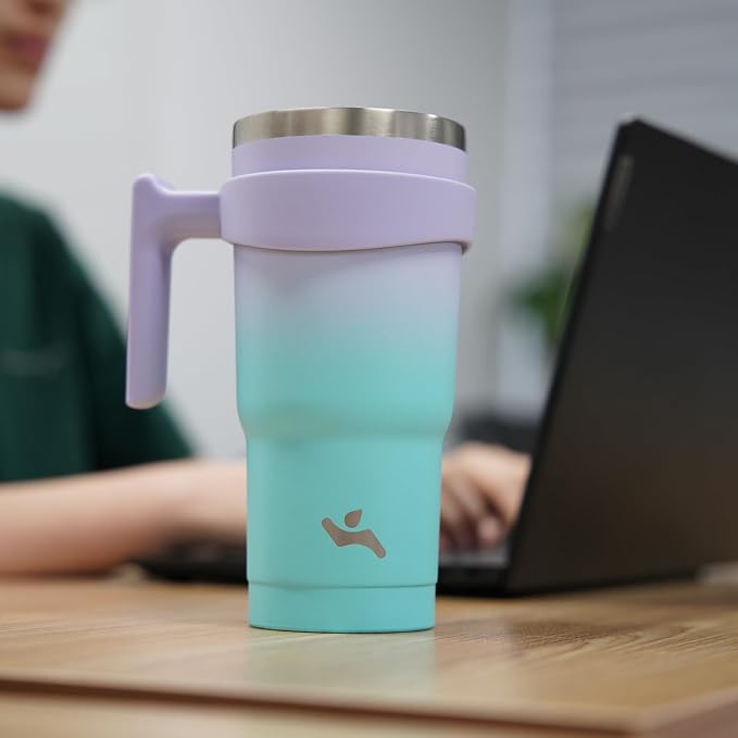 Konokyo 20 oz Tumbler with Handle and Straw, Insulated Travel Mug | Turquoise; - Image 7