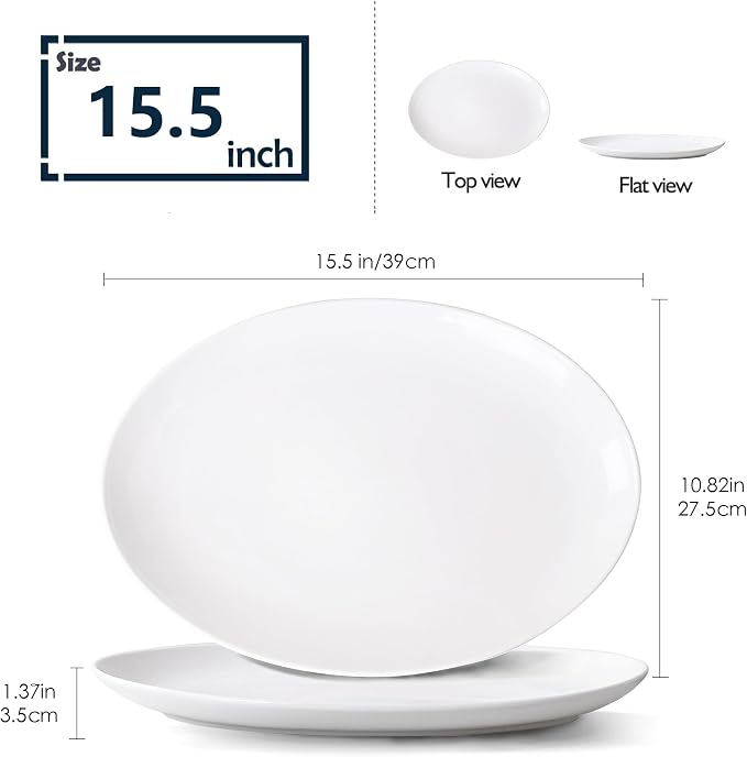 Serving Platters Set of 2 – 15.5 Inch Oval White Serving Platters, Large - Image 2