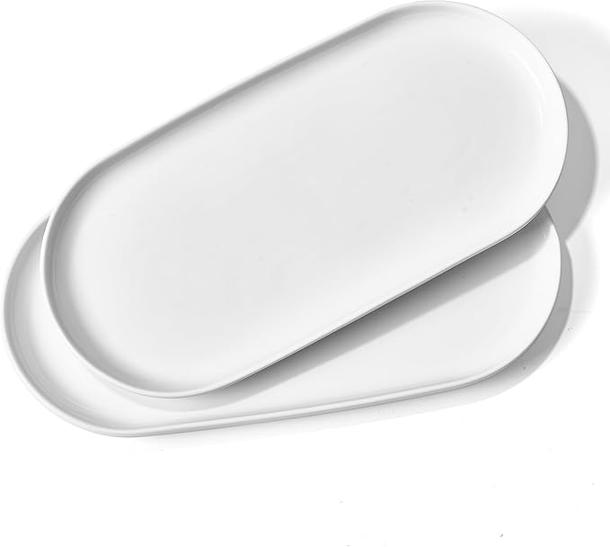 Oval Platter Oval Trays 2 Pack for Entertaining, New Bone Porcelain, 12 x 5.78 by fMSDD
