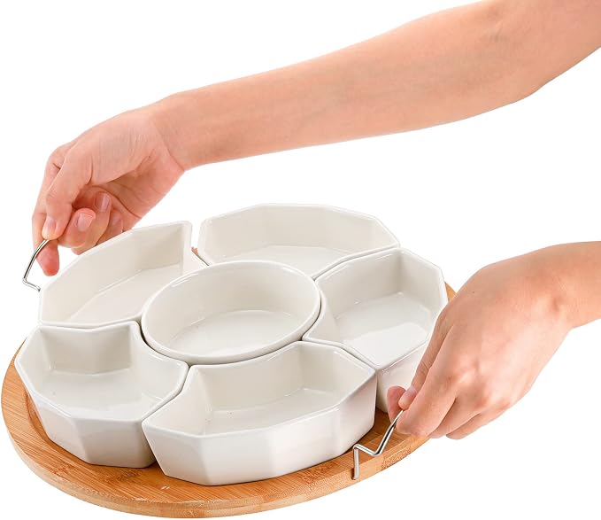 Chip and Dip Serving Set, 6-Compartment Removable Appetizer Snack Dishes - Image 3