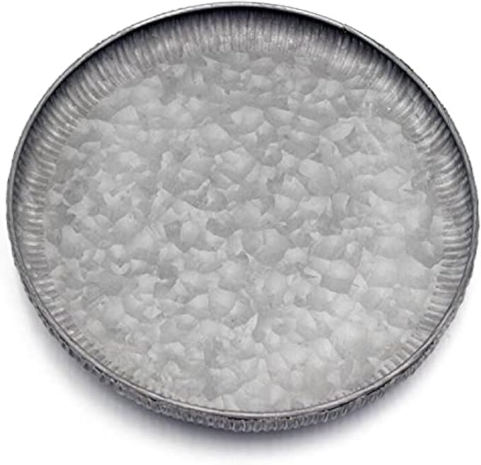Funerom 9.8 inch Small Round Galvanized Metal Tray Decorative Tray Corrugated by Funerom