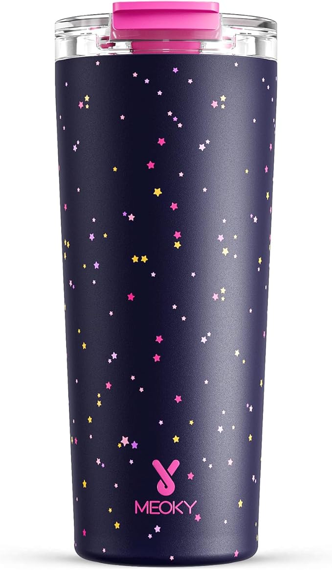 Meoky 24 oz Insulated Travel Coffee Mug: Leak Proof Lid, Plum Stardust | by MEOKY