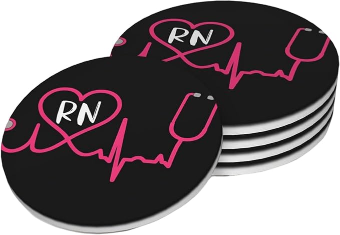 Nurse Rn Stethoscope Coasters Set of 4, Absorbent Ceramic Drink Coasters Cup Mat by Unknown
