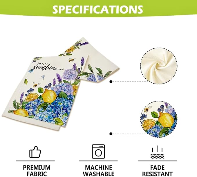 Summer Lemon Table Runner Hydrangeas Burlap Table Runners - Image 4