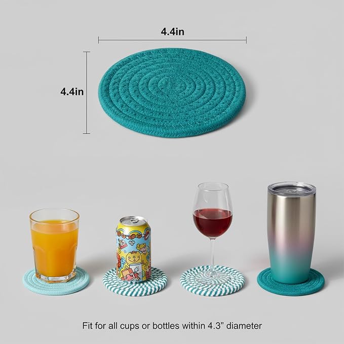 Drink Coasters Set of 8 with Holder, Cotton Woven | Absorbent cotton woven - Image 4
