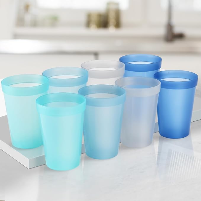Blwan 8-Pack Small 8.5oz Plastic Cups, BPA-Free Reusable Juice Cups, Microwave - Image 7