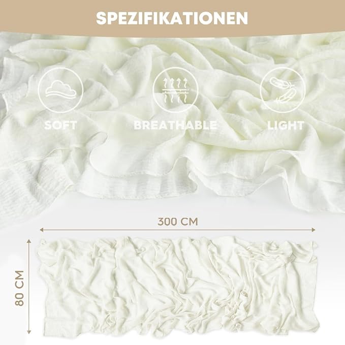 Artoid Mode Boho Milk White Gauze 6 Pieces Wedding Table Runner, 120 Inch - Image 5
