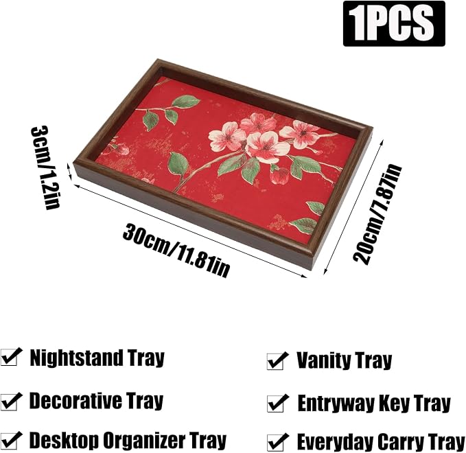 Wooden Valet Tray with Floral Base - Image 2