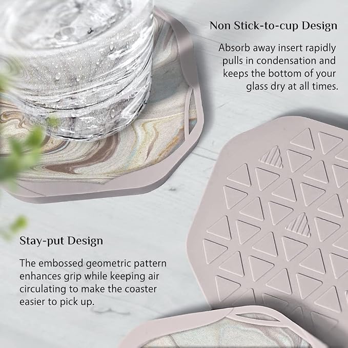 UMIRRO Absorbent Felt & Silicone Coasters Set of 6 - Image 5