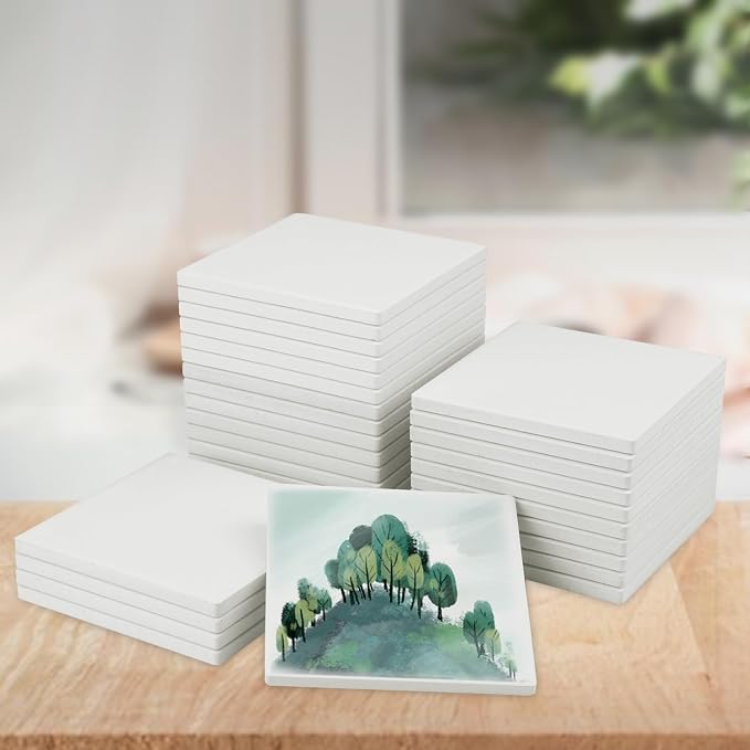 50 Pieces 4 Inch Blank Ceramic Coasters, Unglazed Ceramic Tiles Coasters - Image 6