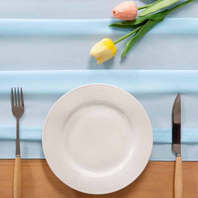 Blue Chiffon Table Runner Summer Boho Wedding Birthday Party Decor | 14ft - Image 3