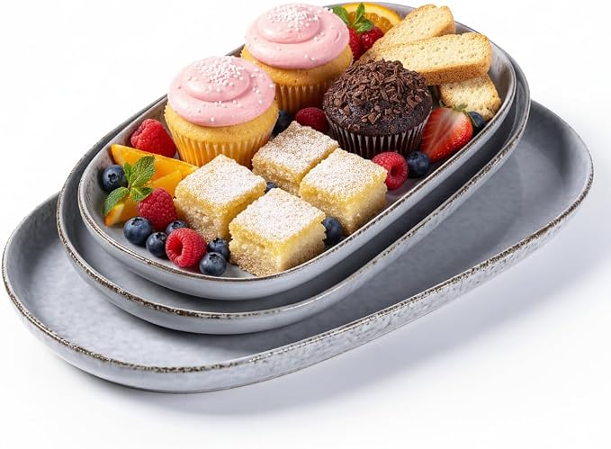 AmorArc Ceramic Serving Platters, Reactive handcrafted Oval Plates by AmorArc