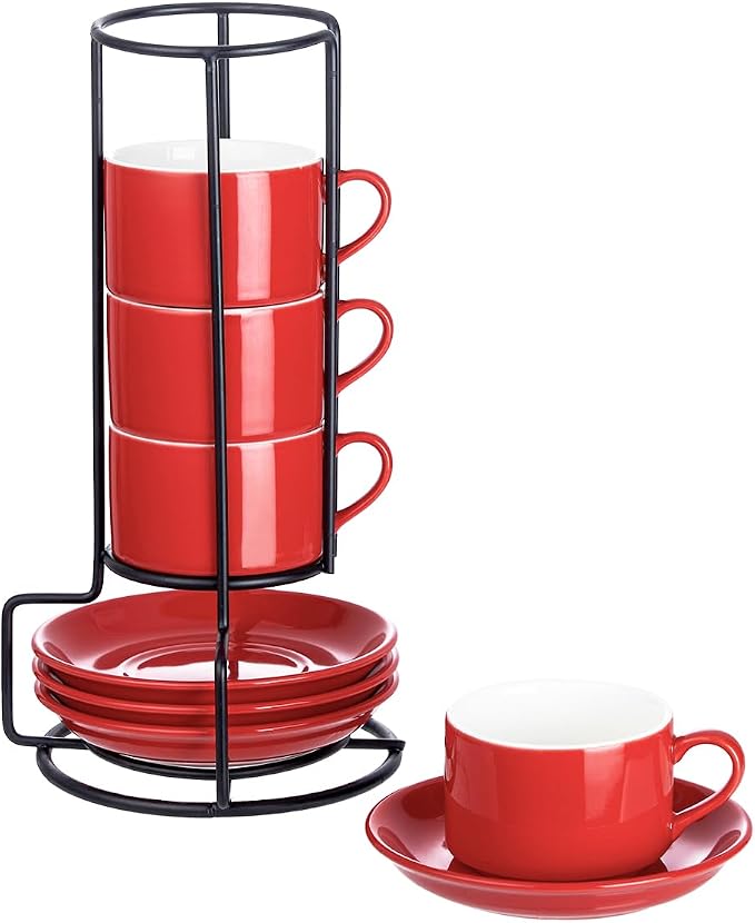 2.5oz Espresso Cups Set of 4, Porcelain Stackable Espresso Cups by MEICHU